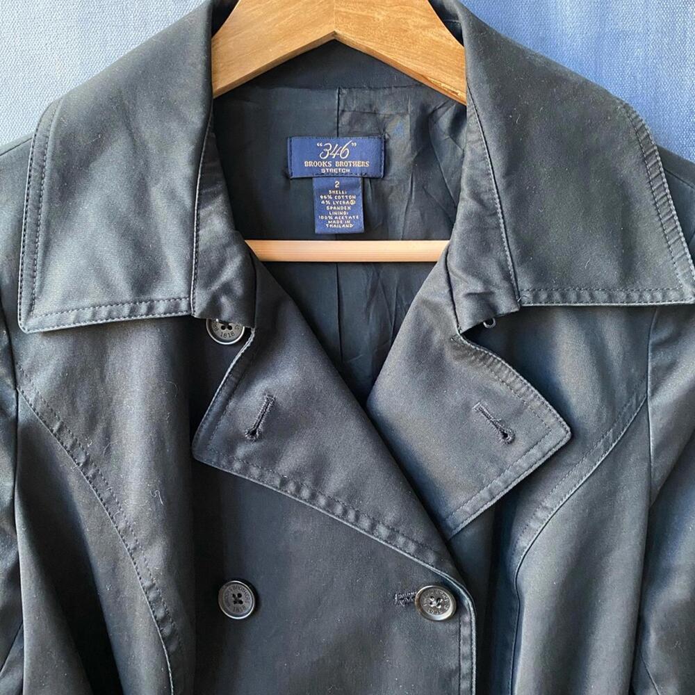 Brooks Brothers 346 Short Trench Coat Black Double Breasted - Picture 2 of 8